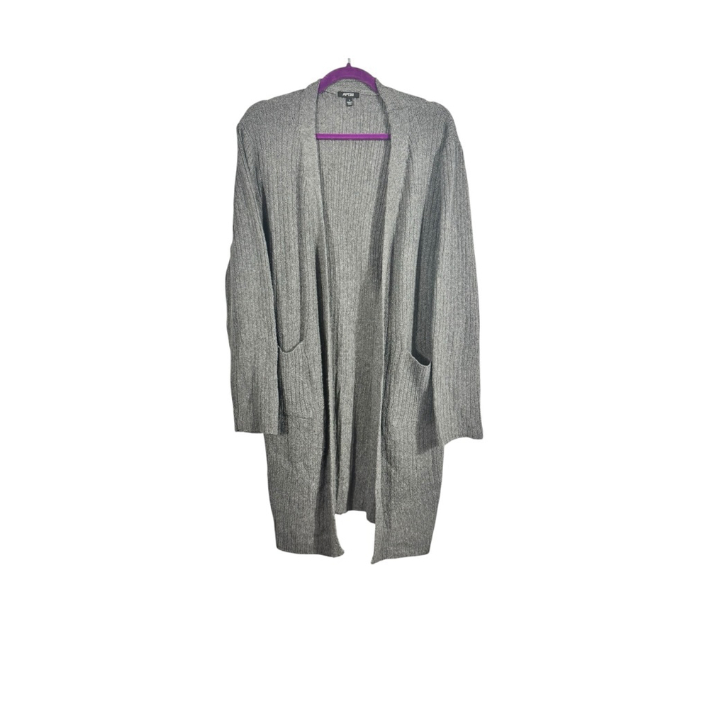 Size L APT. 9 Gray Ribbed Long Knit Cardigan Casual Sweater Open Front